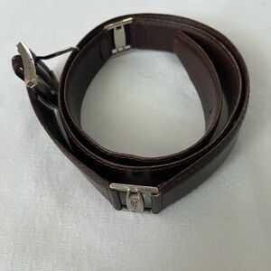 Yves Saint Laurent Brown Leather Men's Belt with Silver Hardware